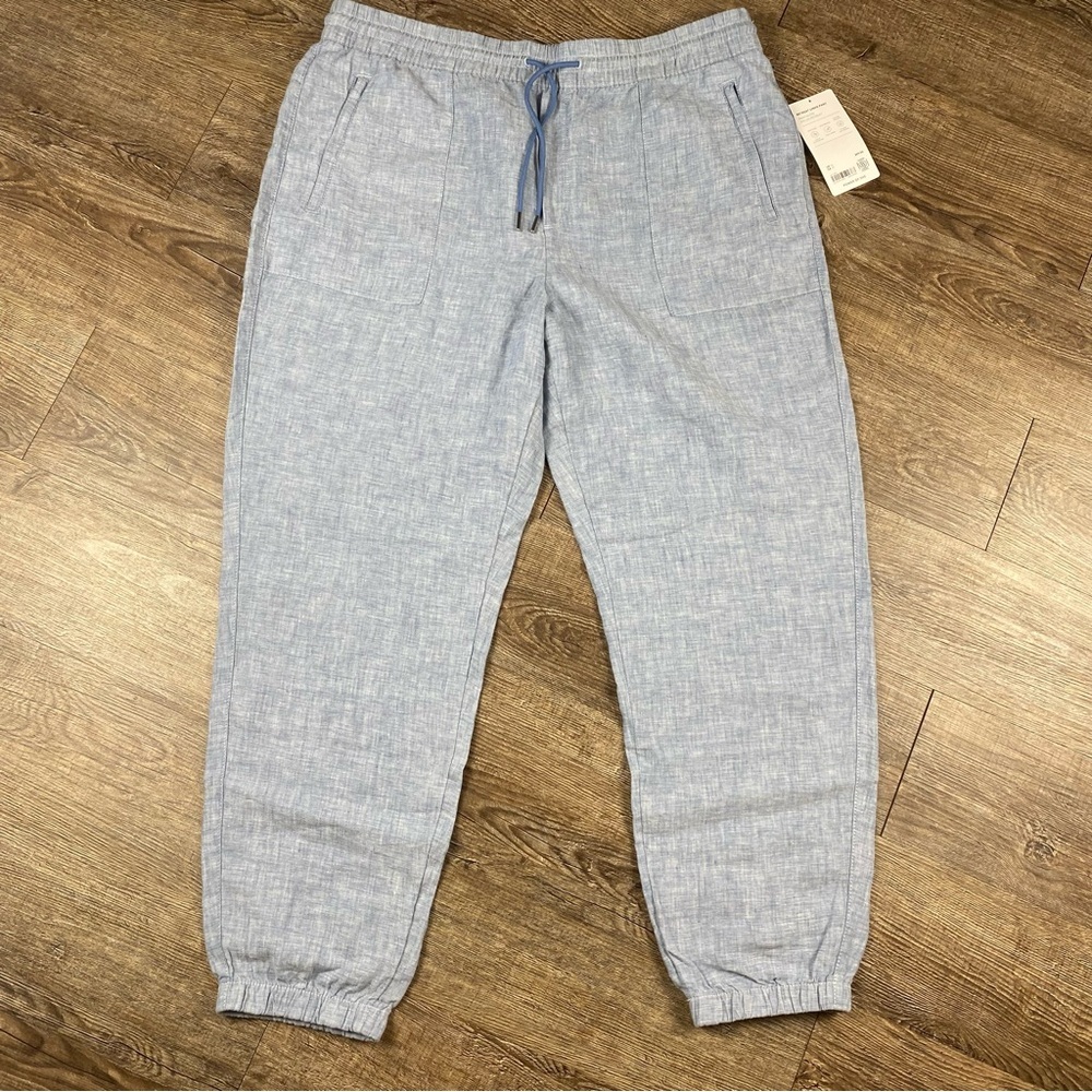 Athleta Chambray Light Blue Linen-Blend Jogger Pants